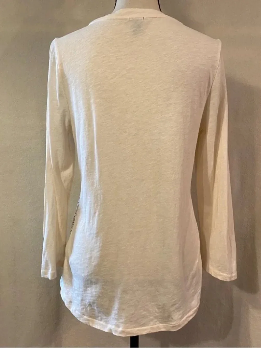 J. Crew black & cream embroidered floral 3/4 sleeve cotton knit top